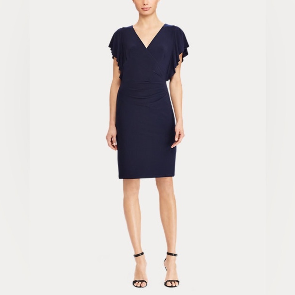 Lauren Ralph Lauren Petites Jersey Flutter-Sleeve Navy Blue Women's Dress‎ 2P